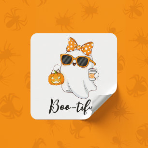 Cute Halloween Ghost Pumpkin Spice Personalised Square Sticker