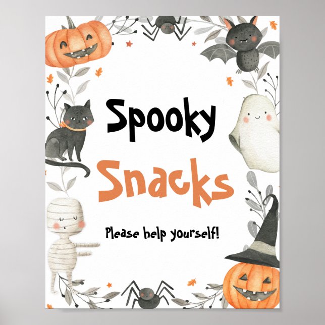 Cute Halloween Ghost Pumpkin Spooky Snacks Sign (Front)