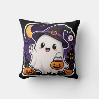 Cute Halloween Ghost Pumpkin Sticker T-Shirt Cushion