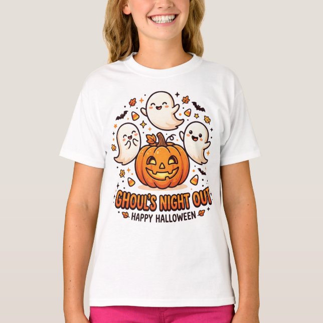 Cute Halloween Ghost Pumpkin T-Shirt (Front)