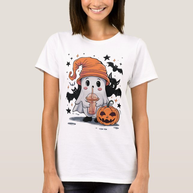 Cute Halloween Ghost Pumpkin T-Shirt Spooky Gift (Front)