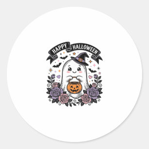 Cute Halloween Ghost Pumpkin Vintage Shirt Design_ Classic Round Sticker