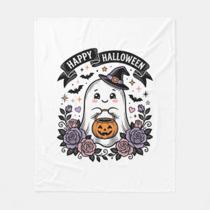 Cute Halloween Ghost Pumpkin Vintage Shirt Design_ Fleece Blanket