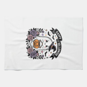 Cute Halloween Ghost Pumpkin Vintage Shirt Design_ Tea Towel