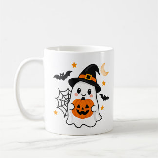 Cute Halloween Ghost & Pumpkin Witch Hat Halloween Coffee Mug