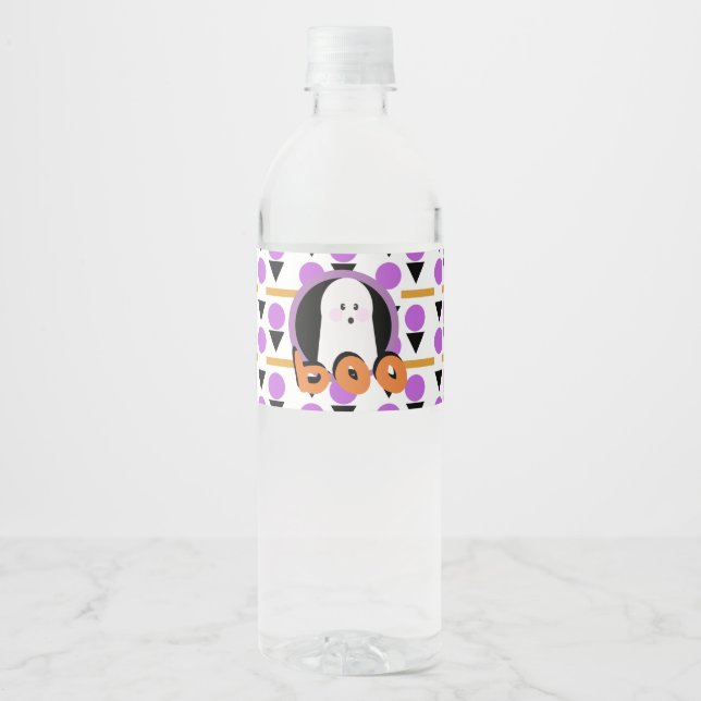 Cute Halloween Ghost Purple Orange  Water Bottle Label (Front)