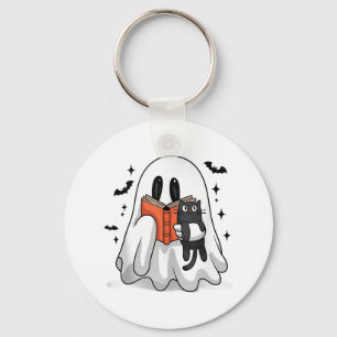 Cute Halloween Ghost Reading Book Tank Top_1 Key Ring