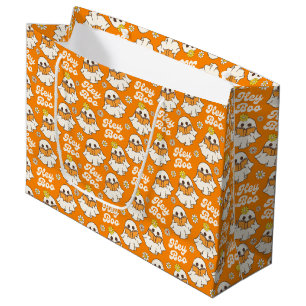 Cute Halloween Ghost Retro Spooky Boo Orange Large Gift Bag