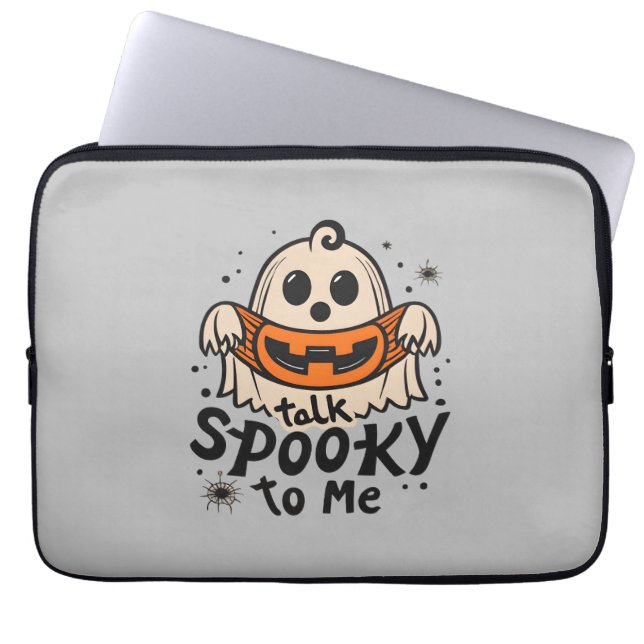 Cute Halloween Ghost Retro : Talk Spooky To Me Laptop Sleeve (Front)