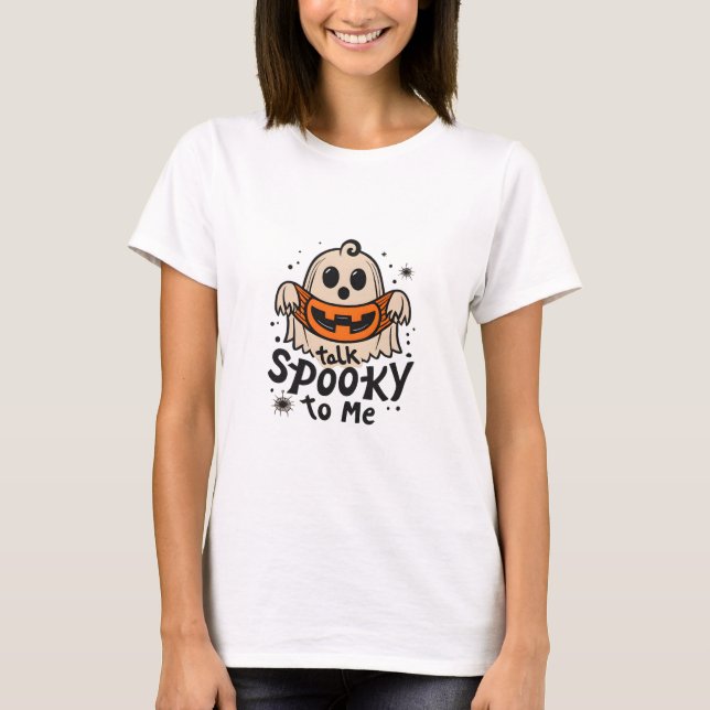 Cute Halloween Ghost Retro : Talk Spooky To Me T-Shirt (Front)