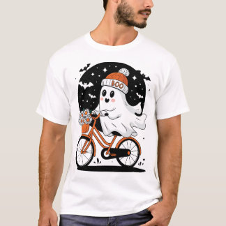 Cute Halloween Ghost Riding Bicycle Halloween  T-Shirt