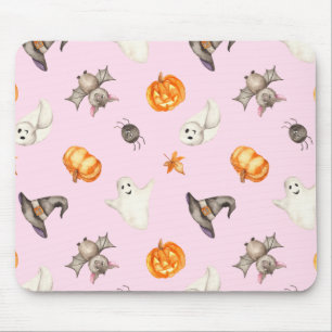 Cute Halloween Ghost Spider Hat Watercolor Pattern Mouse Mat