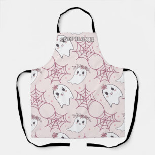 Cute Halloween Ghost & Spiderweb Pattern (2) Apron