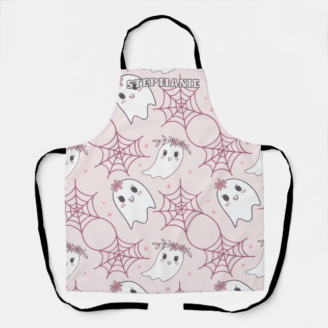 Cute Halloween Ghost & Spiderweb Pattern (2) Apron (Front)