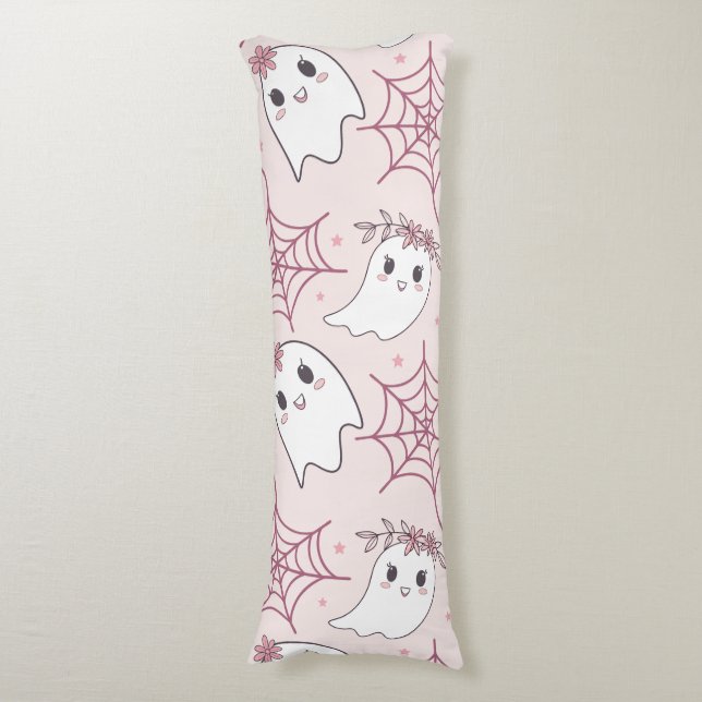 Cute Halloween Ghost & Spiderweb Pattern (2) Body Cushion (Front Vertical)