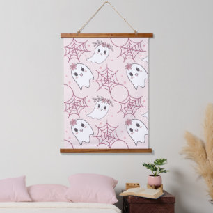 Cute Halloween Ghost & Spiderweb Pattern (2) Hanging Tapestry