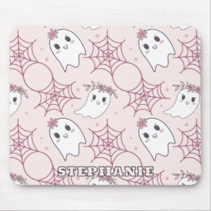 Cute Halloween Ghost & Spiderweb Pattern (2) Mouse Mat