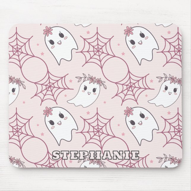 Cute Halloween Ghost & Spiderweb Pattern (2) Mouse Mat (Front)