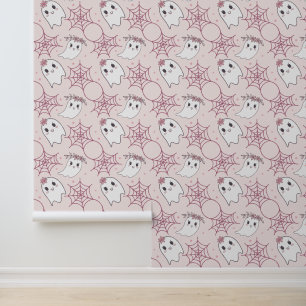 Cute Halloween Ghost & Spiderweb Pattern (2) Wallpaper