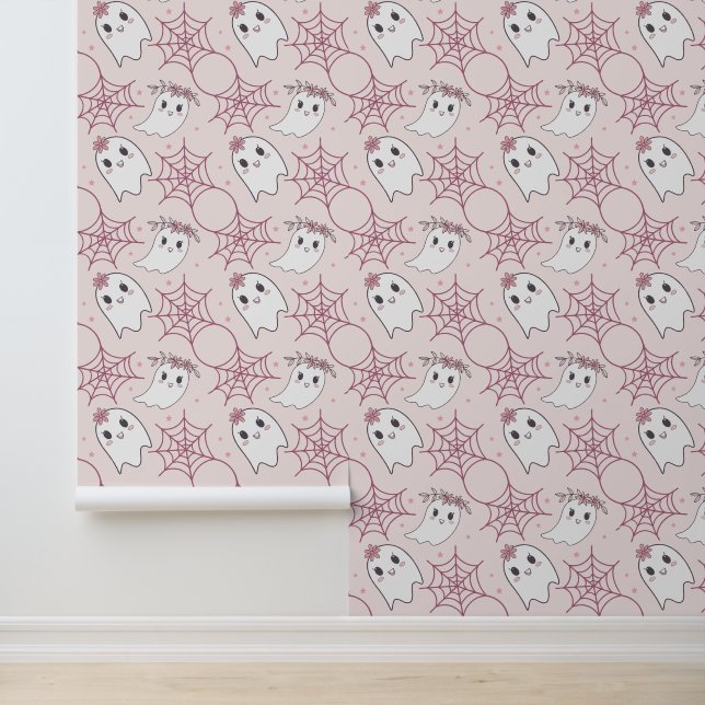 Cute Halloween Ghost & Spiderweb Pattern (2) Wallpaper (Application)