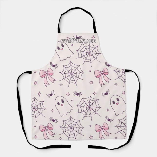 Cute Halloween Ghost & Spiderweb Pattern Apron (Front)