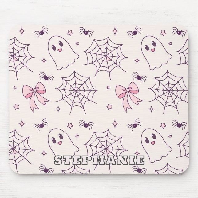 Cute Halloween Ghost & Spiderweb Pattern Mouse Mat (Front)