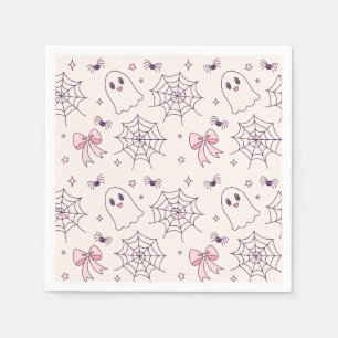 Cute Halloween Ghost & Spiderweb Pattern Napkin