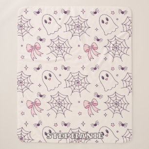 Cute Halloween Ghost & Spiderweb Pattern Sherpa Blanket