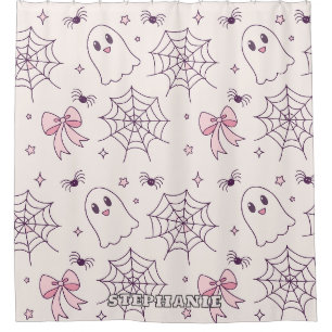 Cute Halloween Ghost & Spiderweb Pattern Shower Curtain