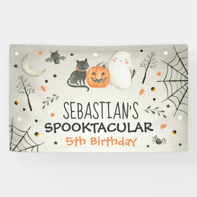 Cute Halloween Ghost Spooktacular Birthday Decor Banner (Horizontal)