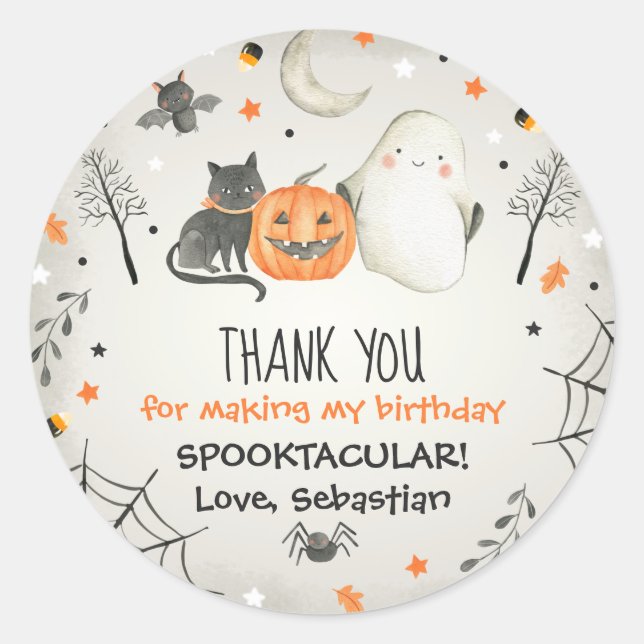 Cute Halloween Ghost Spooktacular Birthday Favour Classic Round Sticker (Front)