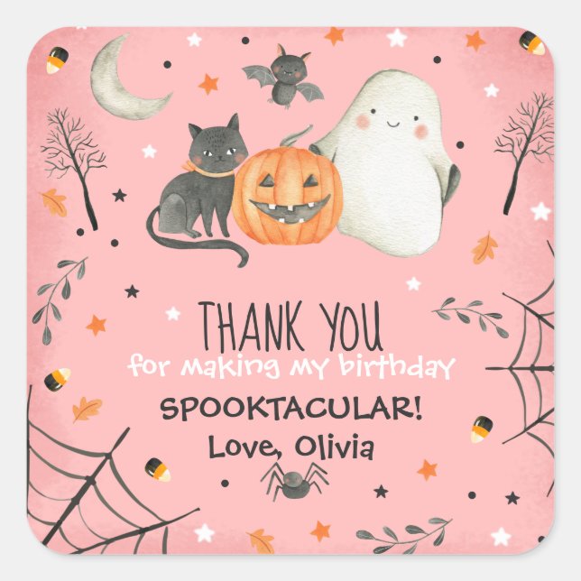 Cute Halloween Ghost Spooktacular Birthday Favour Square Sticker (Front)