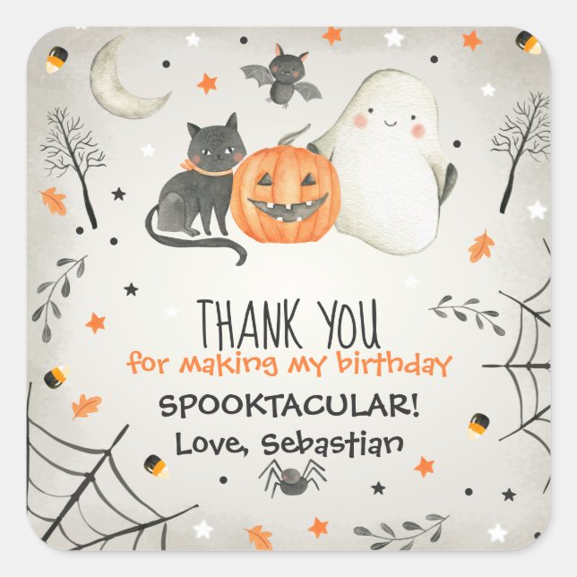 Cute Halloween Ghost Spooktacular Birthday Favour  Square Sticker (Front)