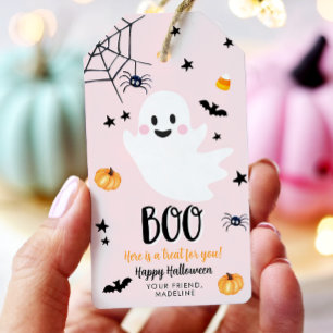 Cute Halloween Ghost Spooktacular Pink Birthday Gift Tags