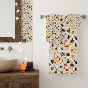 Cute Halloween Ghost Spooky Ghosts, Pumpkins,  Bath Towel Set