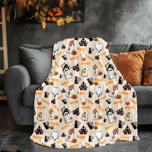 Cute Halloween Ghost Spooky Ghosts, Pumpkins, Fleece Blanket