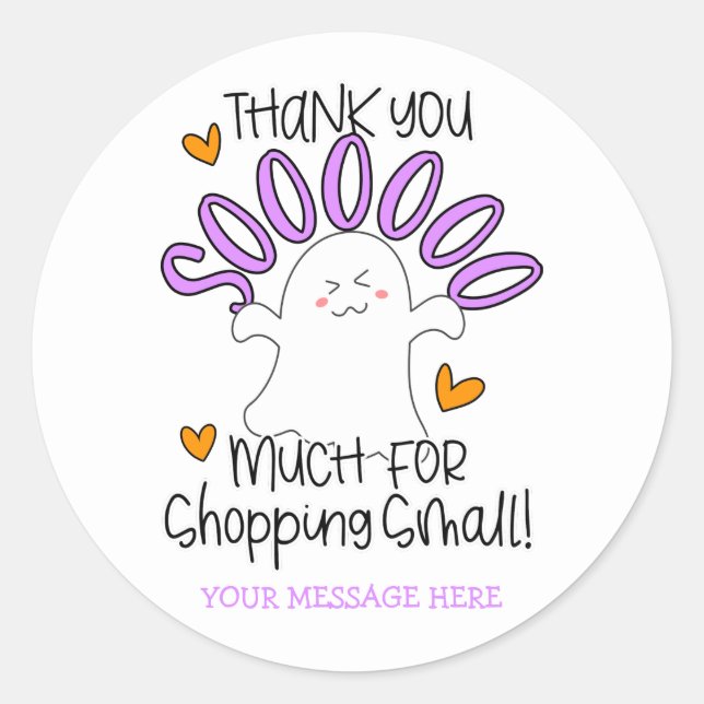 Cute Halloween Ghost Thank You for Shopping Small Classic Round Sticker (Front)