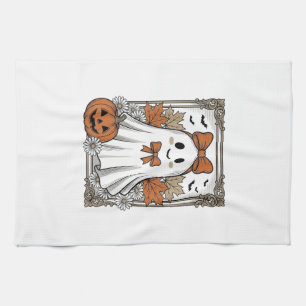 Cute Halloween Ghost Vintage Engraving Shirt Desig Tea Towel