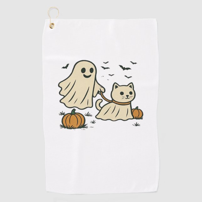 Cute Halloween Ghost Walking Ghost Cat Classic T-S Golf Towel (Front)