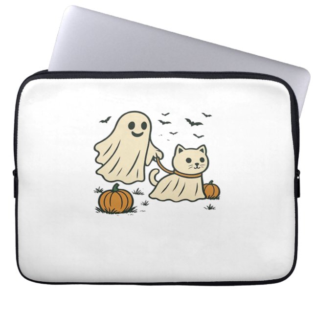 Cute Halloween Ghost Walking Ghost Cat Classic T-S Laptop Sleeve (Front)