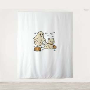 Cute Halloween Ghost Walking Ghost Cat Classic T-S Tapestry