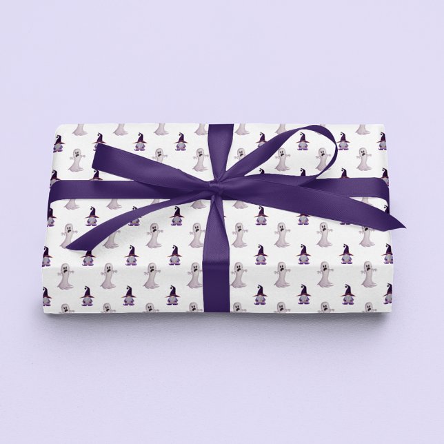 Cute Halloween Ghost Witch Gnome Pattern Wrapping Paper (Creator Uploaded)