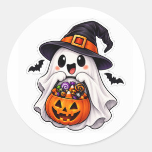 Cute Halloween Ghost Witch Pumpkin Candy Classic Round Sticker