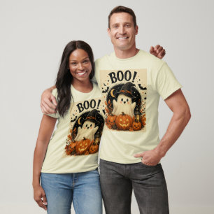 Cute Halloween Ghost Witch T-Shirt Spooky Pumpki