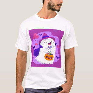 Cute Halloween Ghost Witch Trick-or-Treating Art T-Shirt