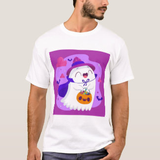 Cute Halloween Ghost Witch Trick-or-Treating Art T-Shirt
