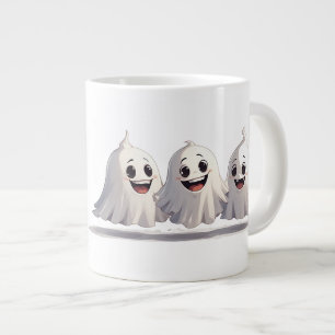Cute Halloween Ghost With Friendly Smiles 👻 Large Coffee Mug