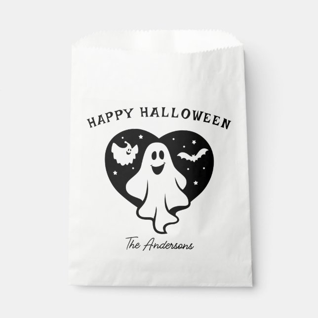 Cute Halloween Ghost With Heart And Bat Favour Bags (Front)