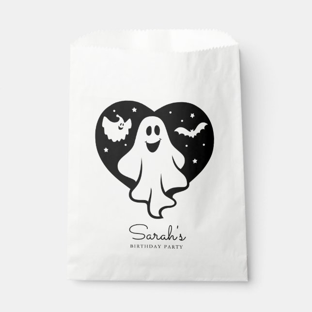 Cute Halloween Ghost With Heart And Bat Favour Bags (Front)