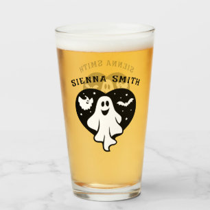 Cute Halloween Ghost With Heart And Bat  Glass